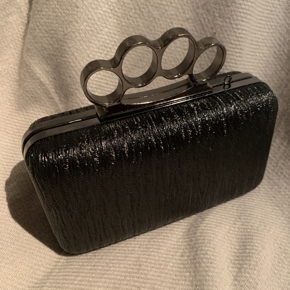 Black Embellished Knuckle Clutch - Picture 2 of 7